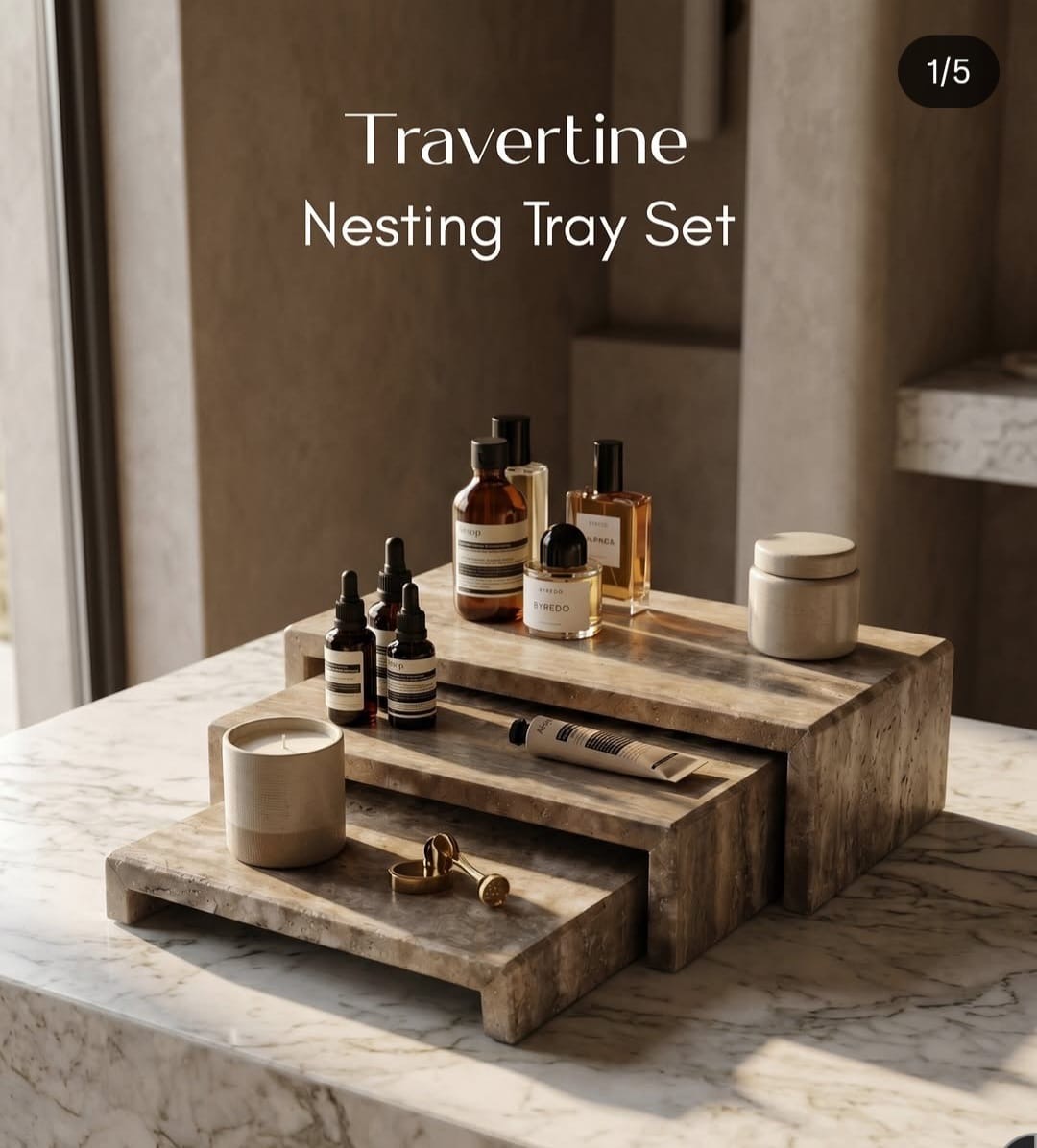 Travertine Nesting Tray Set — Natural travertine